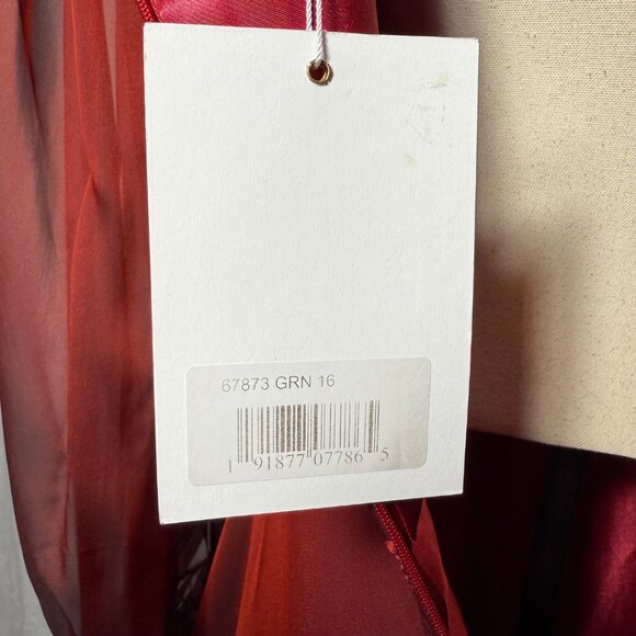 NWT Sheer Blouson Sleeve Surplice Gown in Garnet Sz 16 Red - Picture 13 of 16